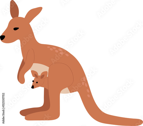 Illustration of a Kangaroo with Joey in Pouch