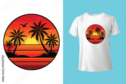 Vibrant sunset ocean t shirt sunset beach design warm golden hues calm sea on transparent background