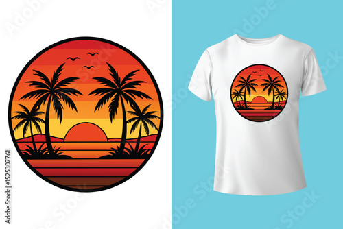 Vibrant sunset ocean t shirt sunset beach design warm golden hues calm sea on transparent background