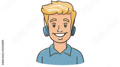 Professional Blond Guy Customer Service Icon Cartoon Vector Illustration