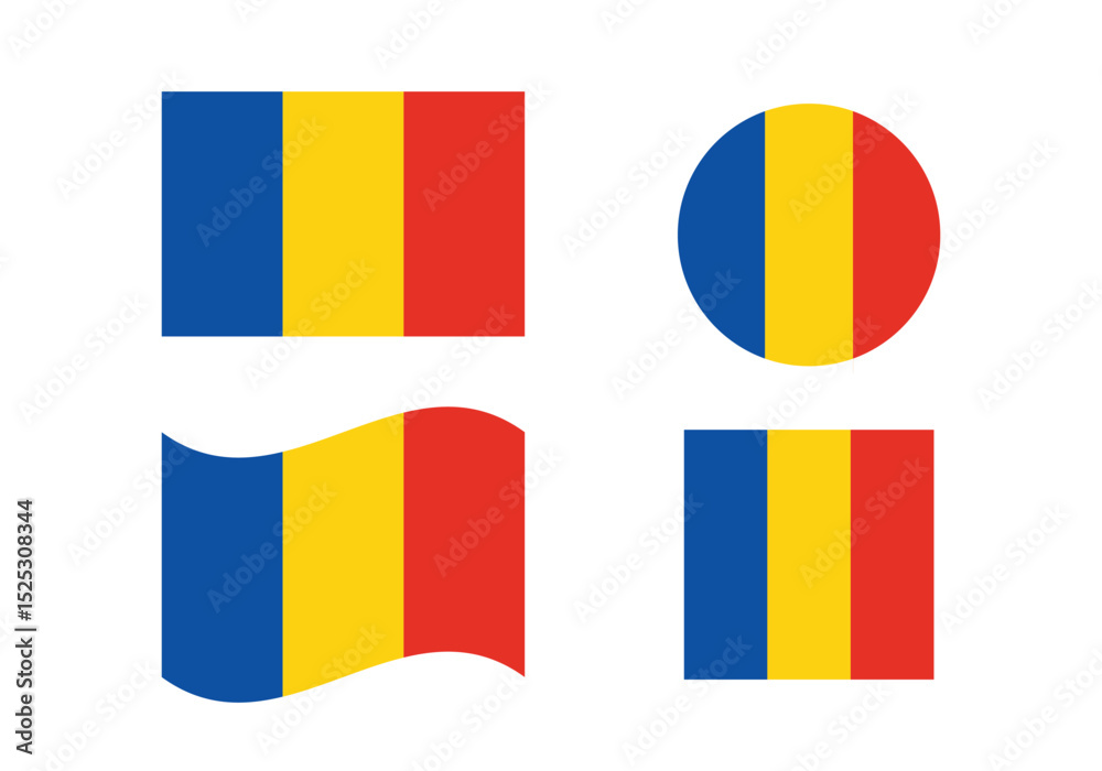 Fototapeta premium Romania Flag Icons – Official National Flag of Romania in Flat Vector Style with Standard Colors and Proportions. 