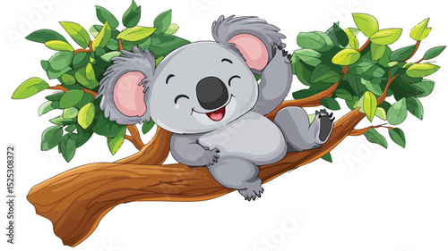 Playful Cartoon Koala on Tree: Vector Illustration for Creative Projects