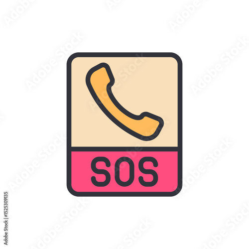 Emergency Call Graphic Symbol With SOS Text For Assistance Icon
