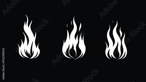 Black Vector Fire Icon Isolated on White Background for Graphic Design Projects