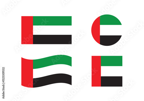 Flag icons of United Arab Emirates. United Arab Emirates Official National Flag. Flat Digital Vector Illustration of  United Arab Emirates Flag and National Emblem. Rectangular  United Arab Emirates F
