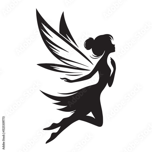 Bold Fairy graphic - fairy silhouette - fairy vector - silhouette of fairy - forest dweller symbol

