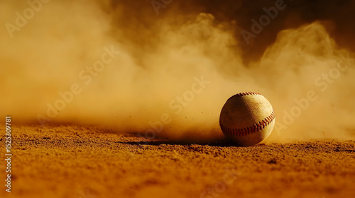 Dusty baseline with a baseball ball creating motion, a sports action photography