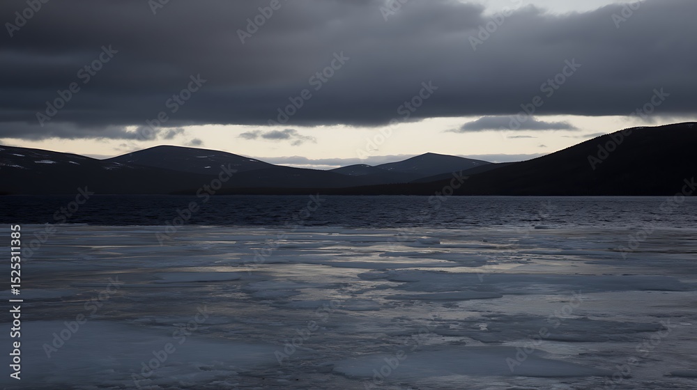Fototapeta premium Icy lake under a stormy sky