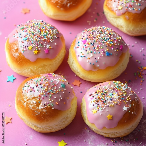 Wallpaper Mural Colorful Frosted Donuts with Sprinkles on Pink Background Torontodigital.ca