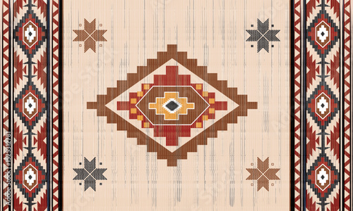 Navajo tribal black vector seamless pattern. Native American ornament. Ethnic South Western decor style. Boho geometric ornament. seamless pattern. blanket, rug. Woven carpet illustration