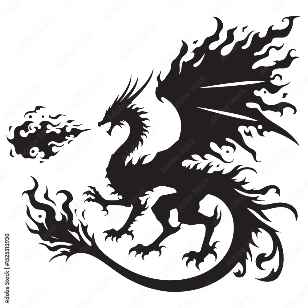 Fototapeta premium Basic Draco Ignis illustration - draco ignis silhouette - draco ignis vector - silhouette of draco ignis - dragon silhouette - dragon vector - silhouette of dragon - Draco Ignis illustration