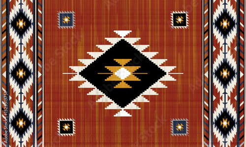 Navajo tribal black vector seamless pattern. Native American ornament. Ethnic South Western decor style. Boho geometric ornament. seamless pattern. blanket, rug. Woven carpet illustration