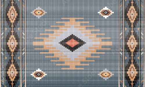 Navajo tribal black vector seamless pattern. Native American ornament. Ethnic South Western decor style. Boho geometric ornament. seamless pattern. blanket, rug. Woven carpet illustration