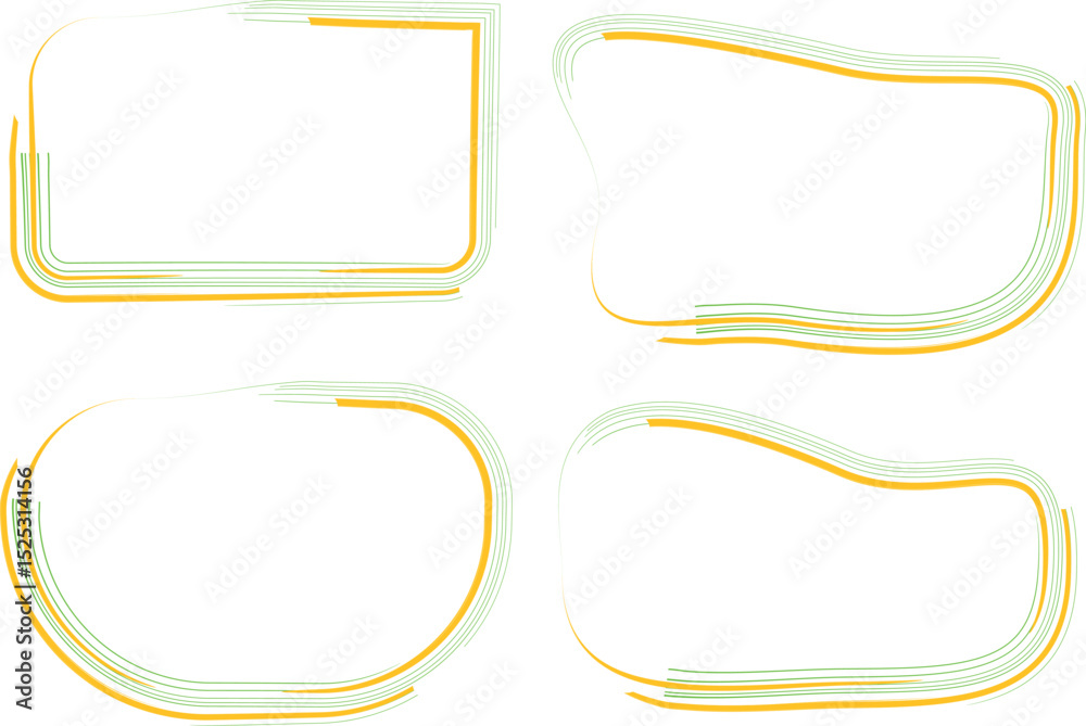 Fototapeta premium green orange abstract stroke lines frames shapes set