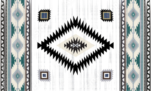 Navajo tribal black vector seamless pattern. Native American ornament. Ethnic South Western decor style. Boho geometric ornament. seamless pattern. blanket, rug. Woven carpet illustration