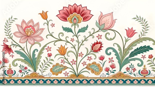 mughal flower plant and fantasy blooms in a vintage