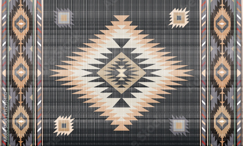 Navajo tribal black vector seamless pattern. Native American ornament. Ethnic South Western decor style. Boho geometric ornament. seamless pattern. blanket, rug. Woven carpet illustration