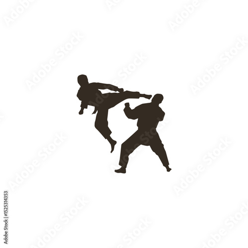 Karate fighters silhouette sparring martial arts self defense and combat sport skills training