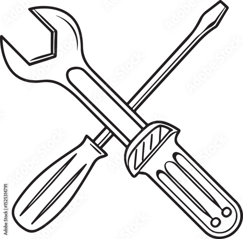 A wrench and screwdriver crossed, tools of repair and maintenance