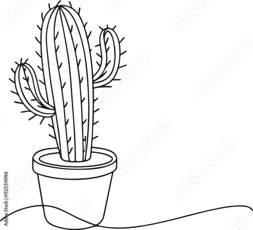 A Simple Line Drawing of a Cactus in a Pot, Perfect for Coloring Pages or Digital Art Projects