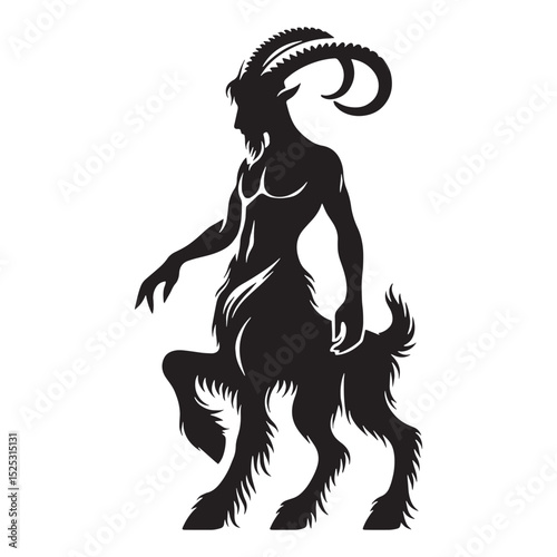 Classic Satyr contour graphic — faun silhouette — satyr silhouette — faun vector — satyr vector — silhouette of faun — silhouette of satyr — pure black creature — ancient legend image — primal art 