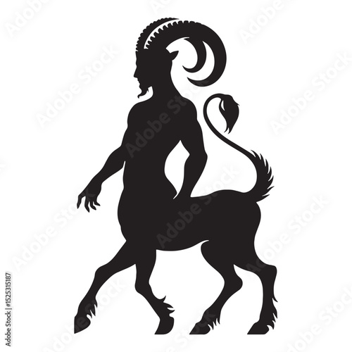 Bold Satyr pose graphic — faun silhouette — satyr silhouette — faun vector — satyr vector — silhouette of faun — silhouette of satyr — black mythological guardian — clean fantasy vector