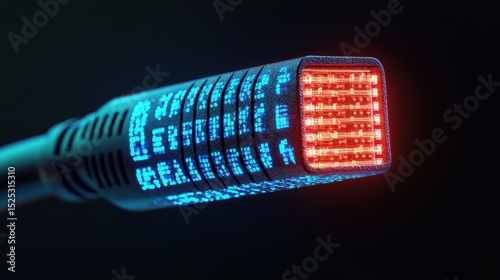 A glowing data cable with digital patterns, symbolizing fast and advanced data transfer technology.