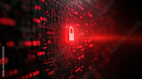 A glowing red padlock symbol on a digital, circuit-like background, representing cybersecurity and data protection.