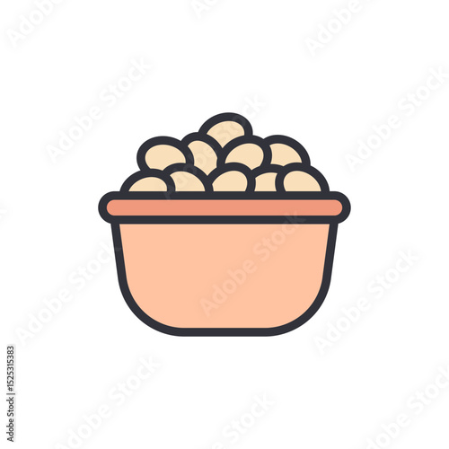 Cartoon Illustration Of A Bowl Filled With White Round Candies