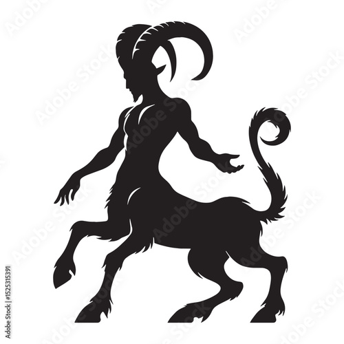 Vector Satyr concept drawing — faun silhouette — satyr silhouette — faun vector — satyr vector — silhouette of faun — silhouette of satyr — pure black entity — simple Greek graphic