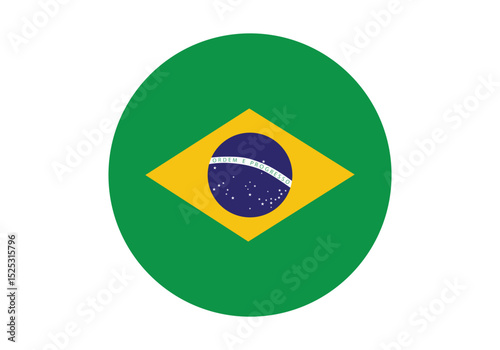 Round Brazil Flag Icon – Brazil Flag Circular Vector Badge with Standard Colors and National Symbol. Circle Flag Icon of Brazil, Button Badge Icon.
