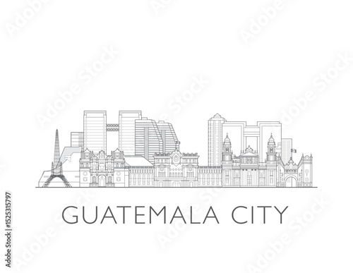 Guatemala City, Guatemala cityscape illustration skyline drawing