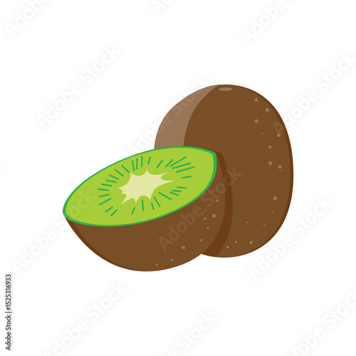 Fresh kiwi fruit halved and whole illustration