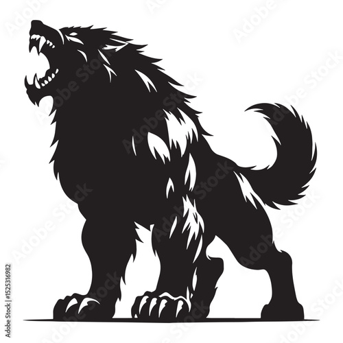Dark Fenrir form graphic — fenrir silhouette — fenrir vector — silhouette of fenrir — solid bound wolf — Viking legend vector — basic animal design
