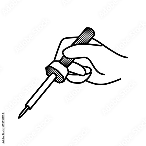 hand holding soldering iron electronic black and white image