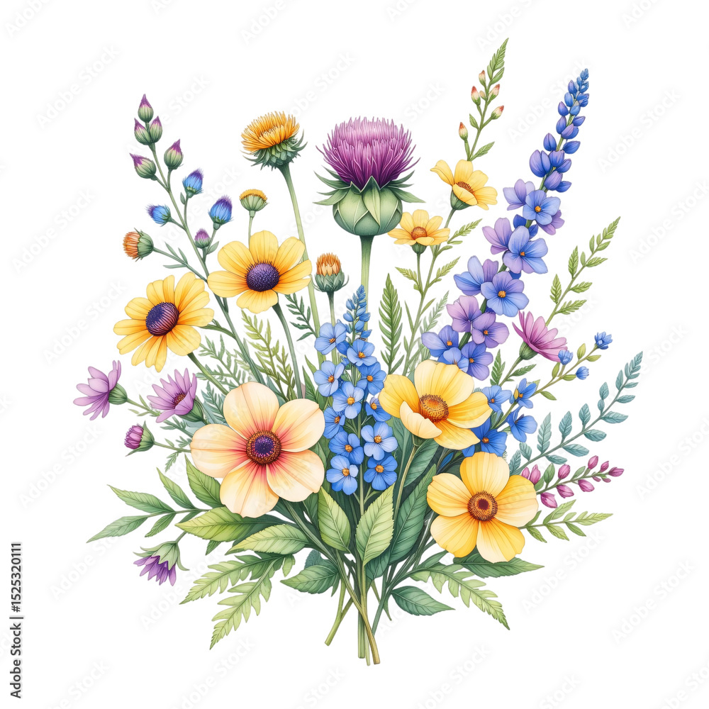 Obraz premium Vibrant floral arrangement botanical art digital illustration nature aesthetic creative concept
