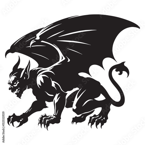 Simple Gargoyle visual concept — gargoyle silhouette — gargoyle vector — silhouette of gargoyle — Gargoyle illustration — black fantasy guardian — legendary being symbol — powerful entity icon

