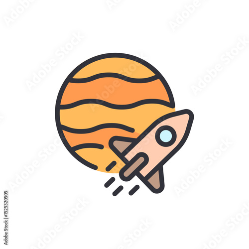 Rocket Launching Towards Distant Planet In The Vast Expanse Of Space