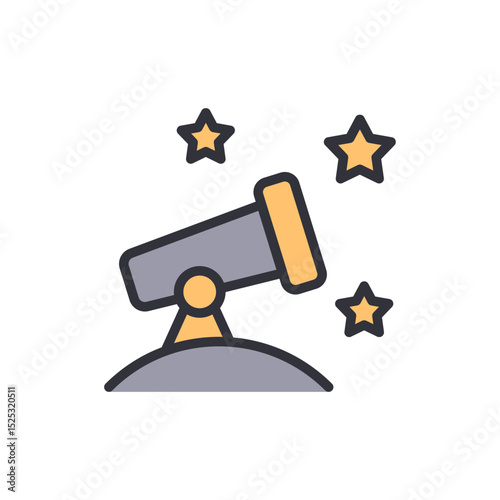 Cartoon Telescope Illustration With Glowing Stars On Transparent Background