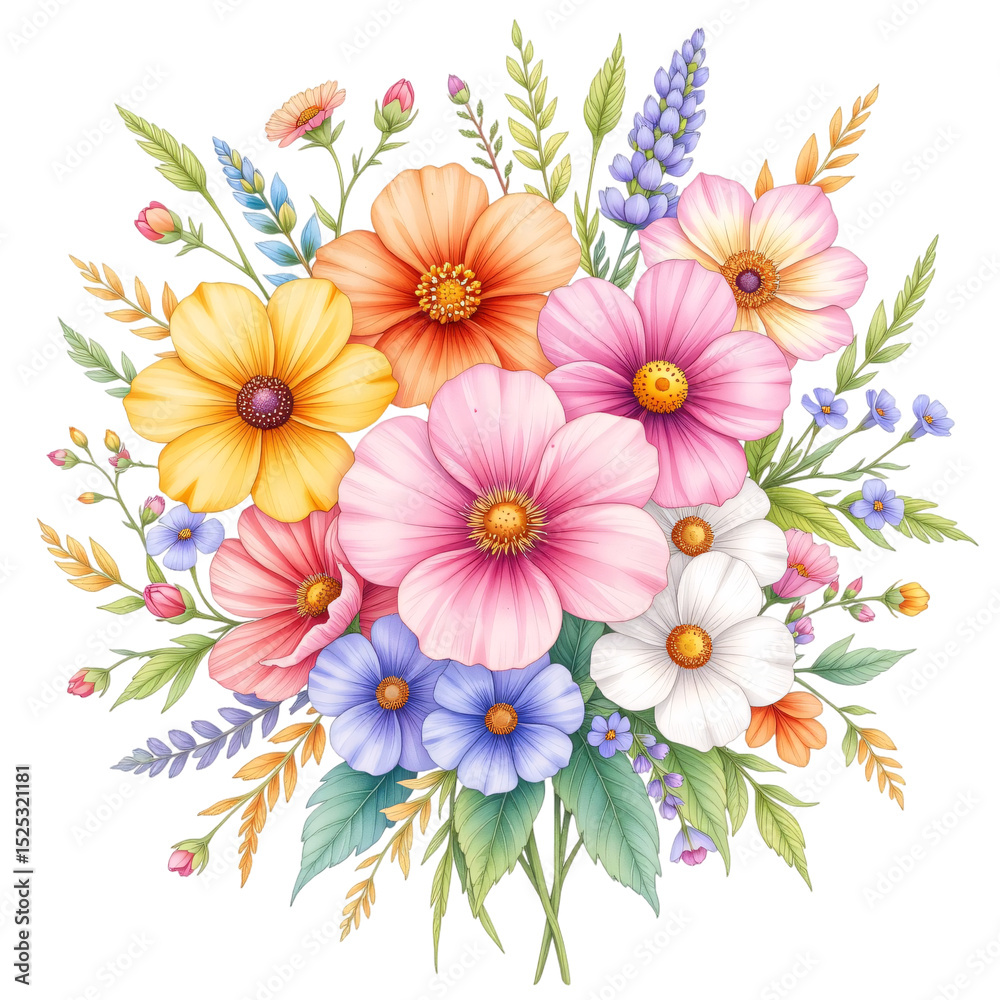 Fototapeta premium Vibrant floral arrangement nature digital art botanical close-up beauty in bloom