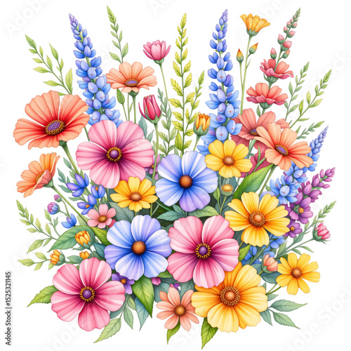 Flower bouquet arrangement garden digital art floral bright colors aesthetic nature beauty