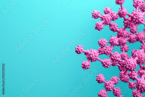 Abstract pink molecular structure on a blue background, symbolizing science, biology, or chemistry.