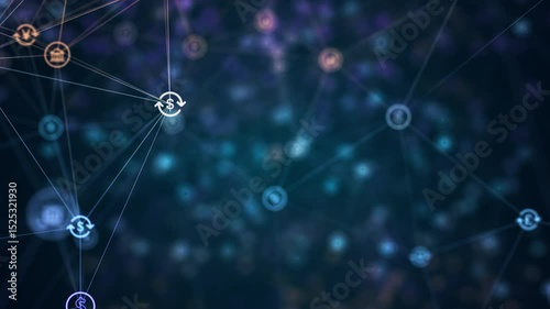 Motion graphic of Blue digital money icon and line linked network connection futuristic technology abstract background concept camera zoom seamless loop video	