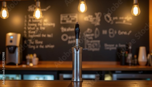 Beer taps with chalkboard menu in a stylish bar setting  