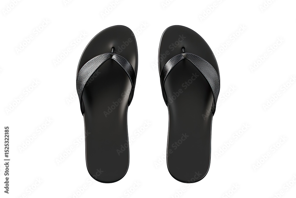 Fototapeta premium Pair of black flip-flops, top view