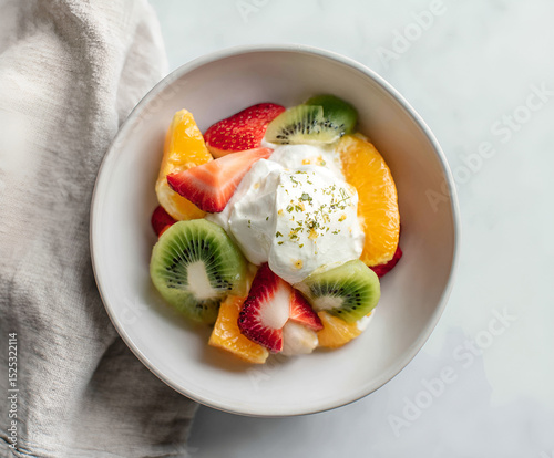 Fruit salad with ginger fromage blanc and fresh fruits