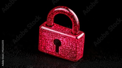 A shiny red padlock with digital code patterns symbolizes cybersecurity and data protection on a dark background.