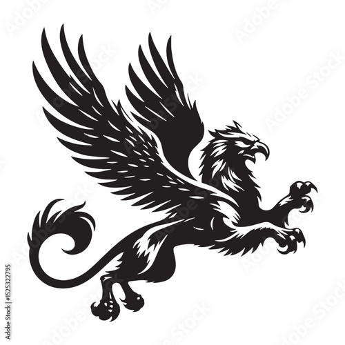 Simple Griffin outline image — griffin silhouette — griffin vector — silhouette of griffin — ancient mythical creature — medieval fantasy visual — powerful legend design
