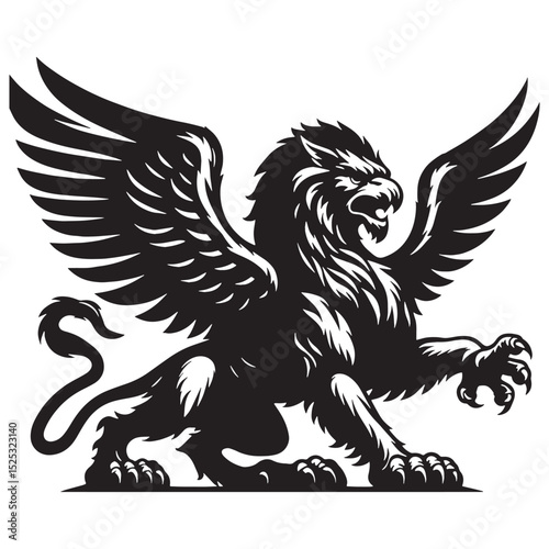 Ancient Griffin emblem design — griffin silhouette — griffin vector — silhouette of griffin — noble beast graphic — medieval fantasy art — powerful creature image

