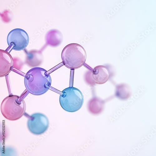 Colorful molecular structure with connected spheres representing atoms, set against a soft gradient background.